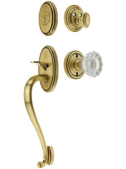 Georgetown Entry Handle Set in Antique Brass Finish with Versailles Knob and